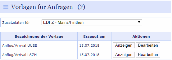 Vorlagen anzeigen